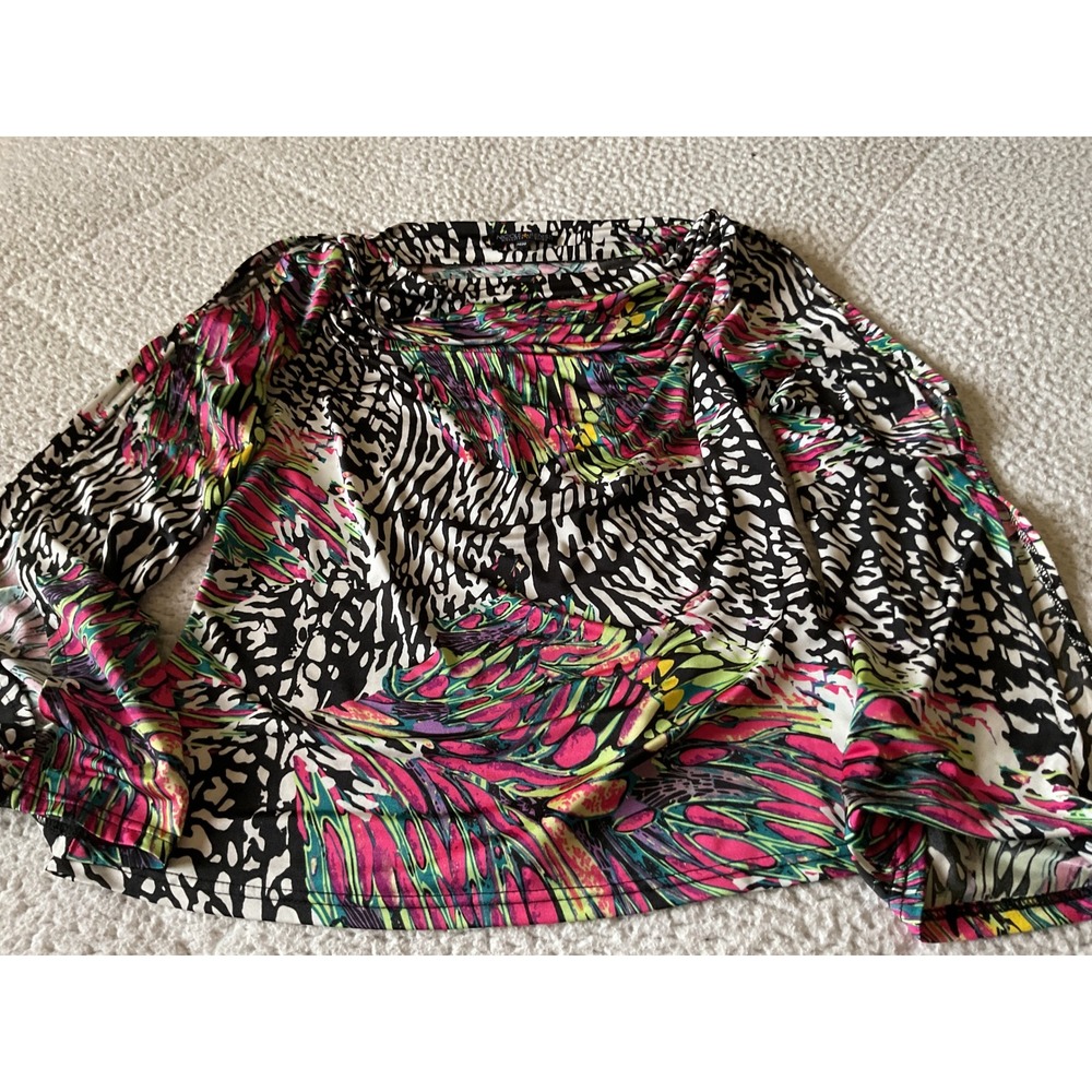 Nicole Benisti Cowl Neck Top Womens Medium Multi Color Excellent Abstract Print